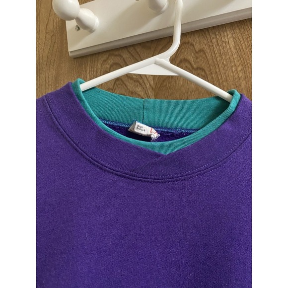 Vintage Banff Canada Vacation Sweater Purple Aqua Green Collar Embroidered Sz L - Picture 4 of 15